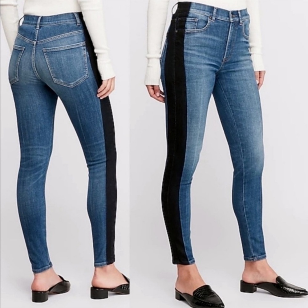 EXPRESS High Rise Coated Trim Hyper Ankle Legging Blue Jeans 12R